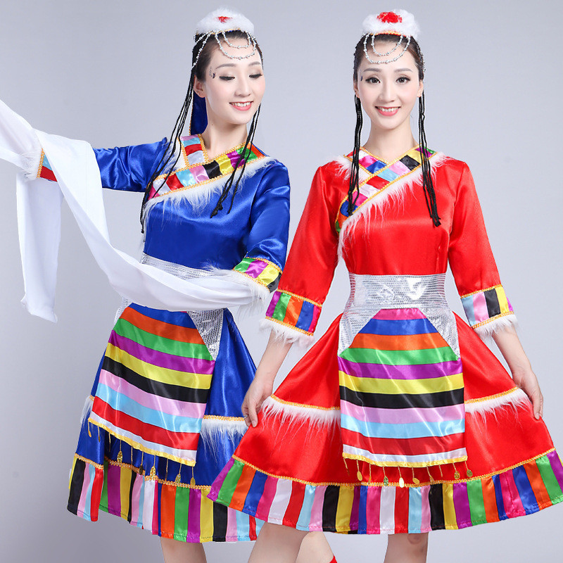 少數民族服裝舞臺表演服水袖舞蹈裙廣場舞衣服藏族舞蹈表演服裝女