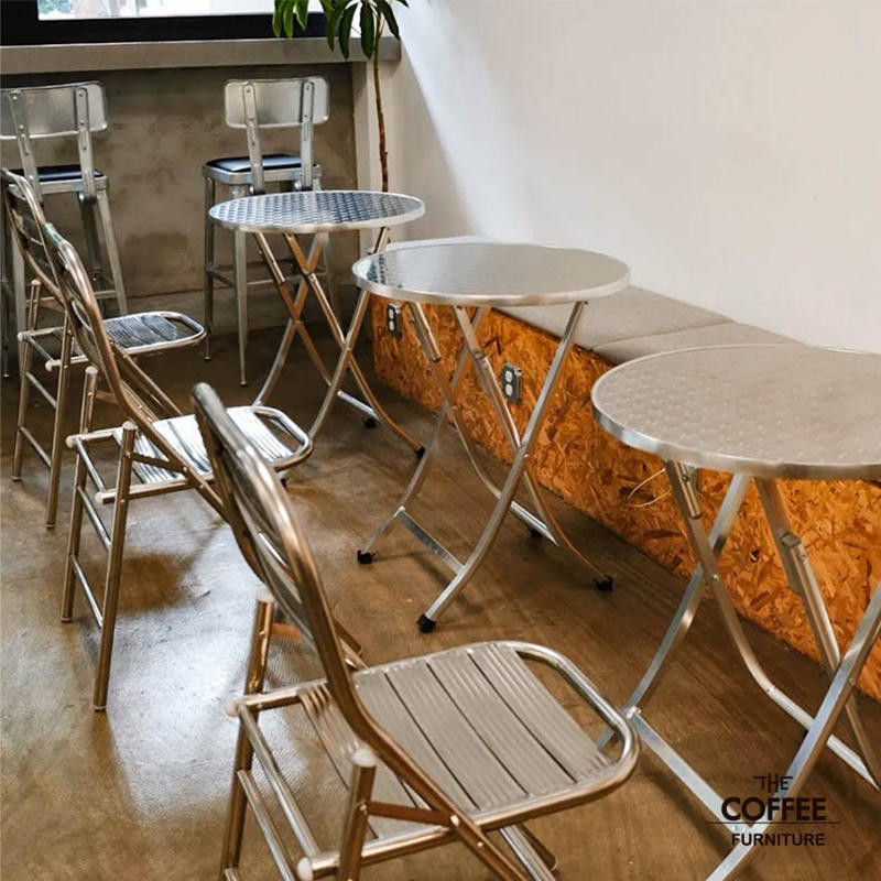 免運/工業風304不銹鋼可折疊圓桌小方桌吃飯桌台餐桌商業圓形大桌子