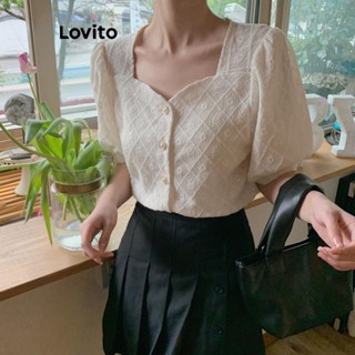 Lovito 女士休閒菱形扣襯衫 LNE50152