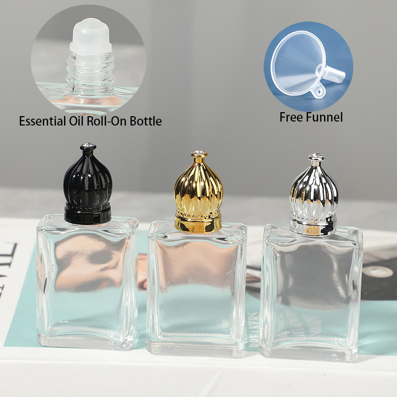 15ml精油滾珠空瓶透明方形玻璃瓶滾珠香水容器帶皇冠蓋