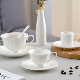 純白歐式陶瓷花茶杯套裝下午茶ins奶茶酒店餐廳通用咖啡杯