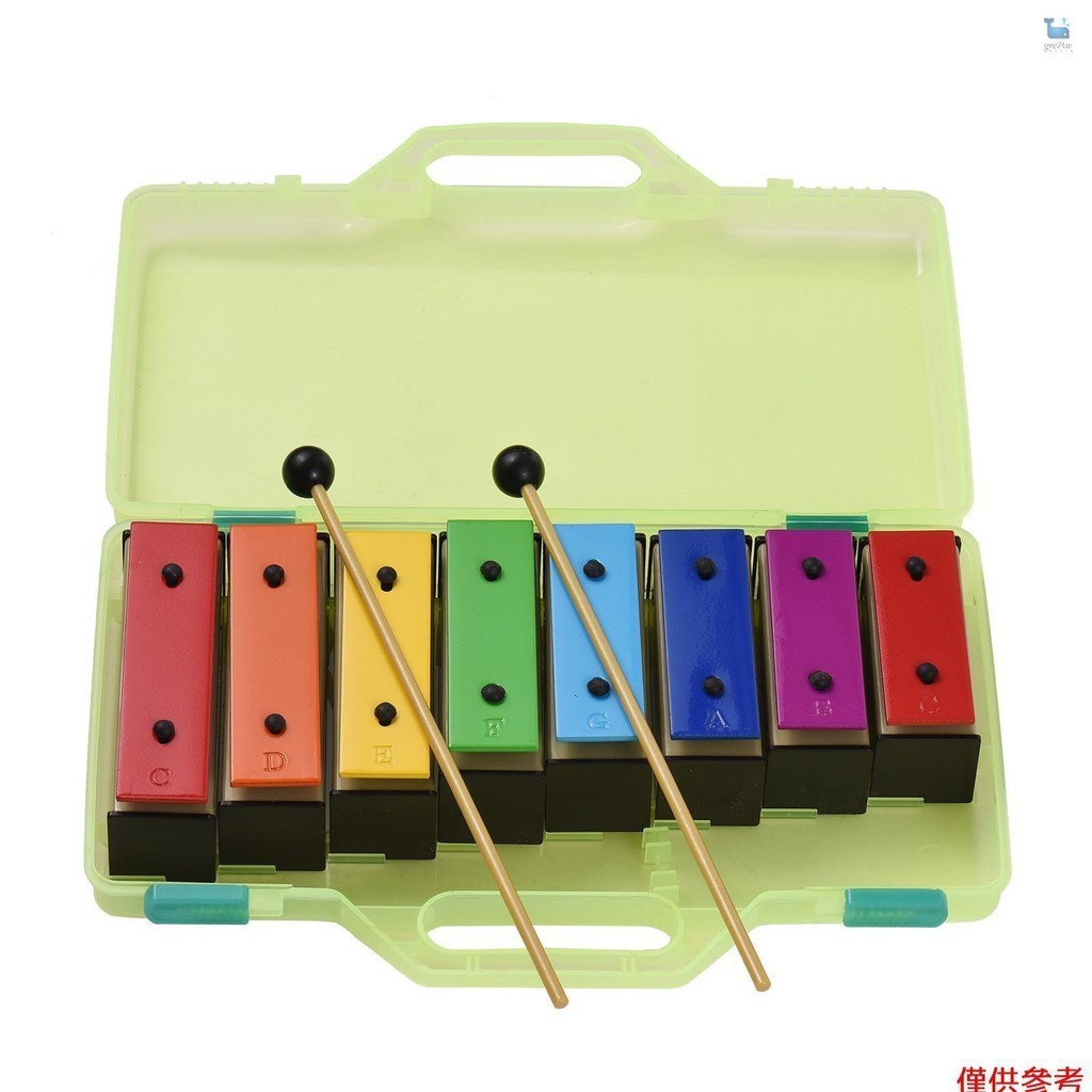 8 音符木琴彩色鍾琴可拆卸彩虹色金屬板共鳴鈴帶塑料槌綠色外殼打擊樂器音樂玩具兒童禮物