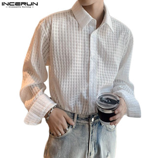 Incerun 男士韓版時尚格子長袖設計休閒襯衫