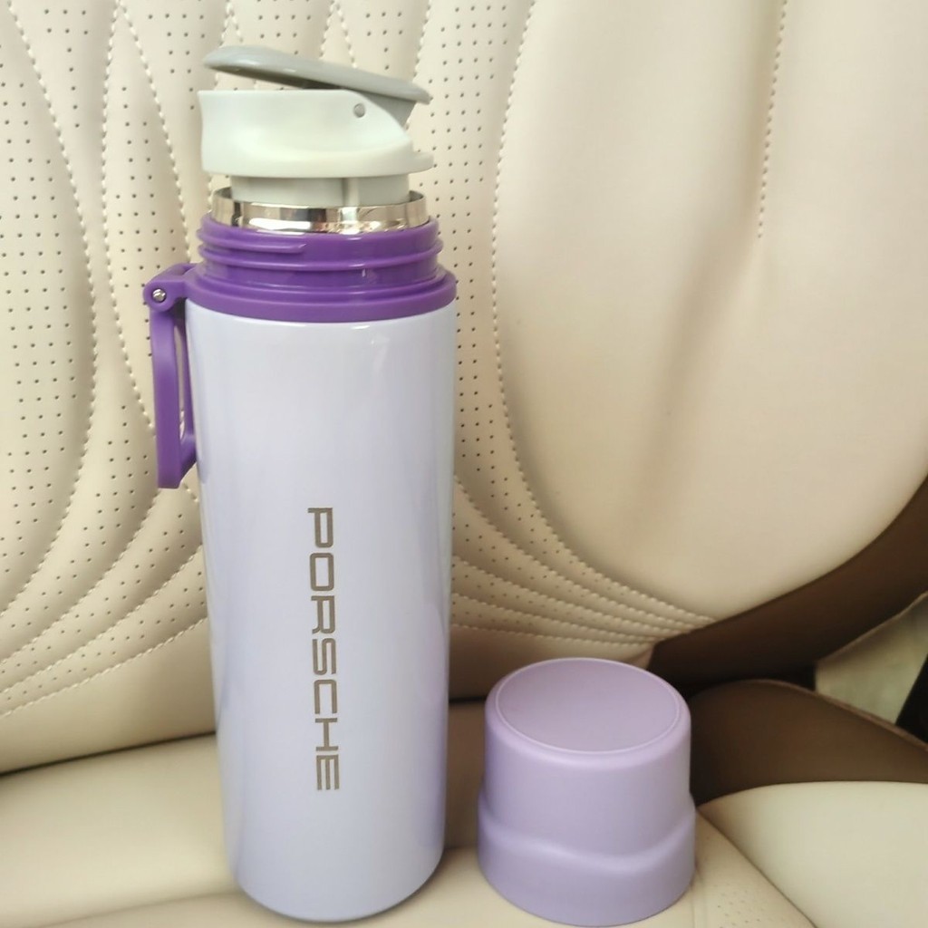 PORSCHE LOGO紫色不鏽鋼保溫杯macan Cayenne車內便攜耐高溫防摔水壺