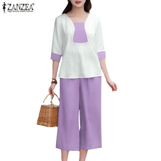 Zanzea 女式韓版休閒方領寬鬆純色上衣和長褲