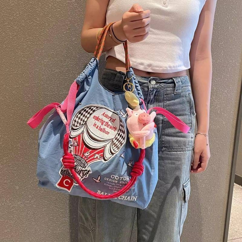 【YOFUR】現貨 日系熱氣球刺繡ball chain環保購物袋 精品大容量手提袋 休閒旅行環保尼龍布袋