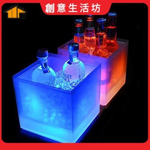 【創意生活】✨✨Ttlife LED 方形雙層發光冰桶 透明塑膠冰酒器 酒吧啤酒冰桶 香檳酒飲料KTV
