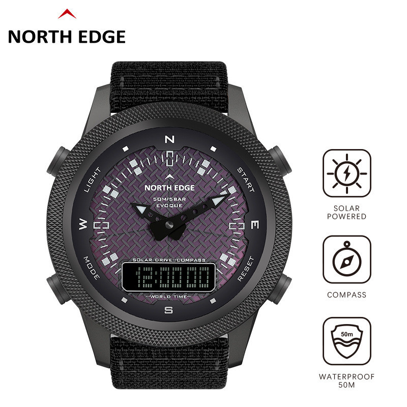 【現貨】NORTH Edge EVOQUE 戶外太陽能手錶防水男士數字石英表【專業戶外運動手錶】