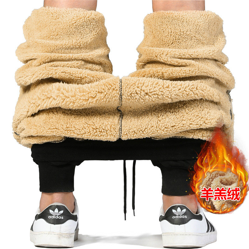 【SALTADO】刷毛運動褲男秋冬季保暖長褲寬鬆休閒束腳棉褲素色加厚羔羊絨褲子