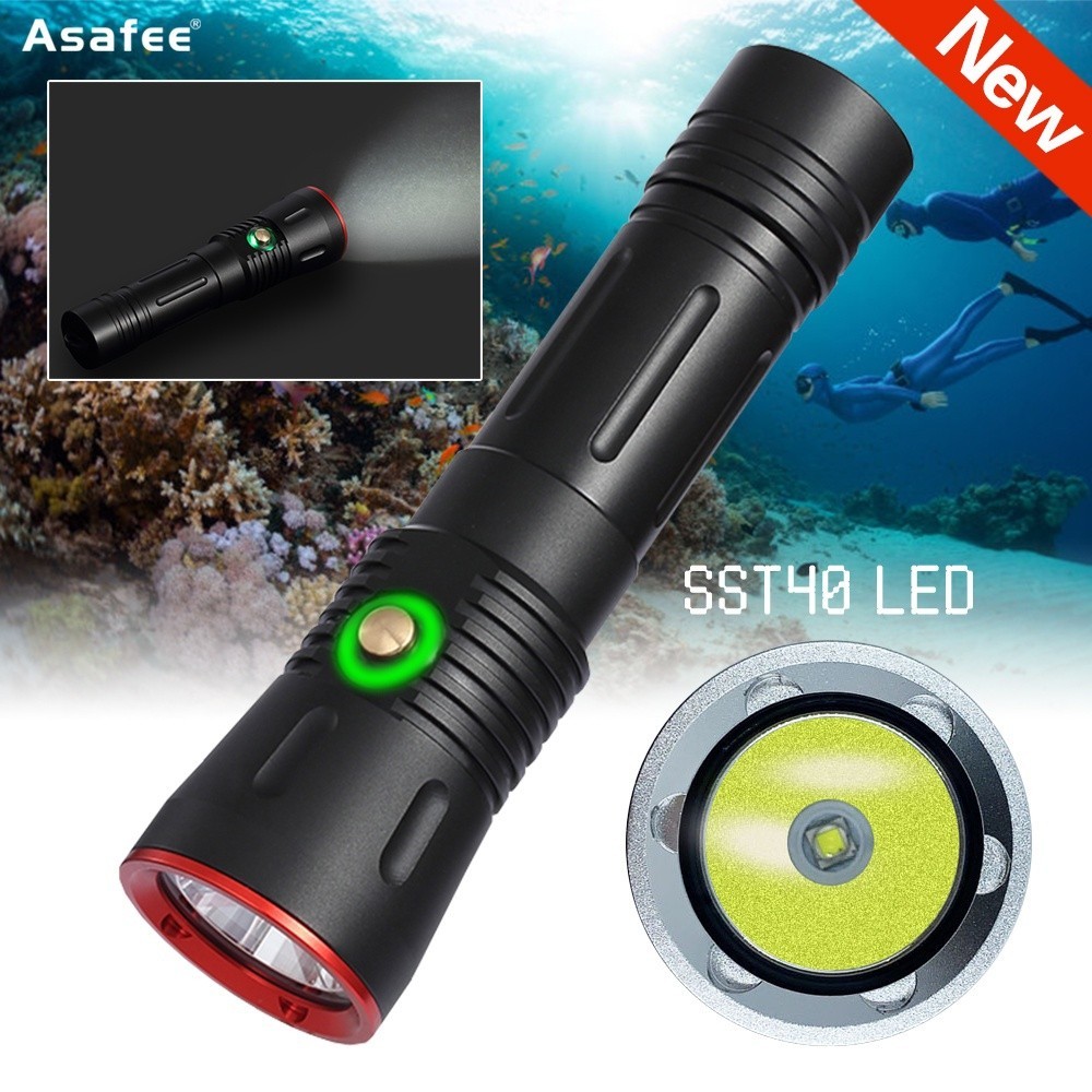 Asafee 2000LM DA11 SST40 LED 超亮強力燈潛水手電筒 Scuba 5 檔開關使用 21700