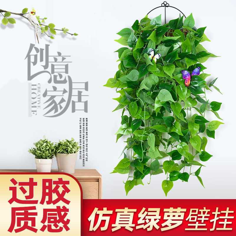 熱銷仿真植物 仿真綠蘿壁掛 裝飾假花 植物藤條 客廳掛牆遮擋吊蘭吊籃藤蔓綠葉