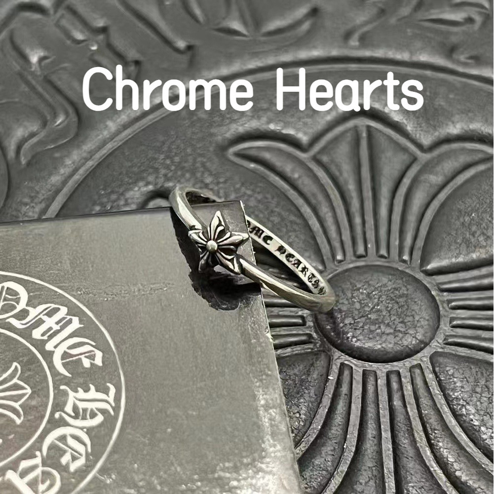 Chrome Hearts 克羅心 925純銀戒指 五芒星細戒指 素戒尾戒 食指男女復古純銀做舊嘻哈古家CJ024