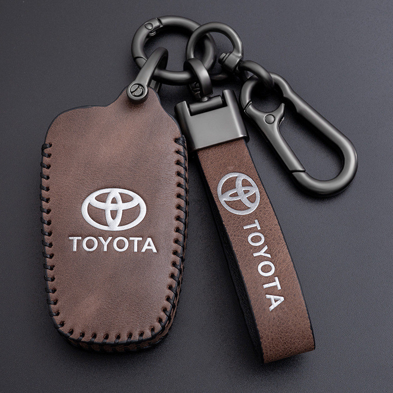 汽車鑰匙包適用於豐田凱美瑞亞洲龍真皮復古瘋馬皮純手工車鑰匙套
