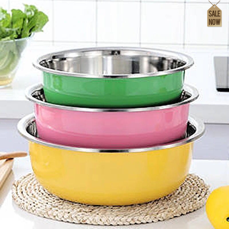 【12小時出貨】 【三件式】不鏽鋼盆--加厚--加深--彩色盆子--家用碗--廚房裝湯和麵調料洗菜盆