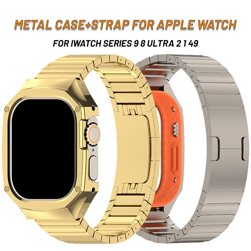 豪華不銹鋼錶殼 + 錶帶 Mod 套件適用於 Apple 錶帶 Ultra 2 49 毫米手鍊保險槓配件適用於 IWat