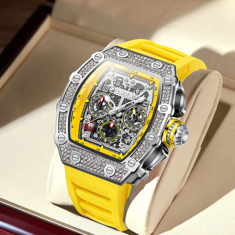 時尚滿鑽ONOLA男士手錶  爆款多功能防水石英矽膠帶運動男士手錶 ON6826Q