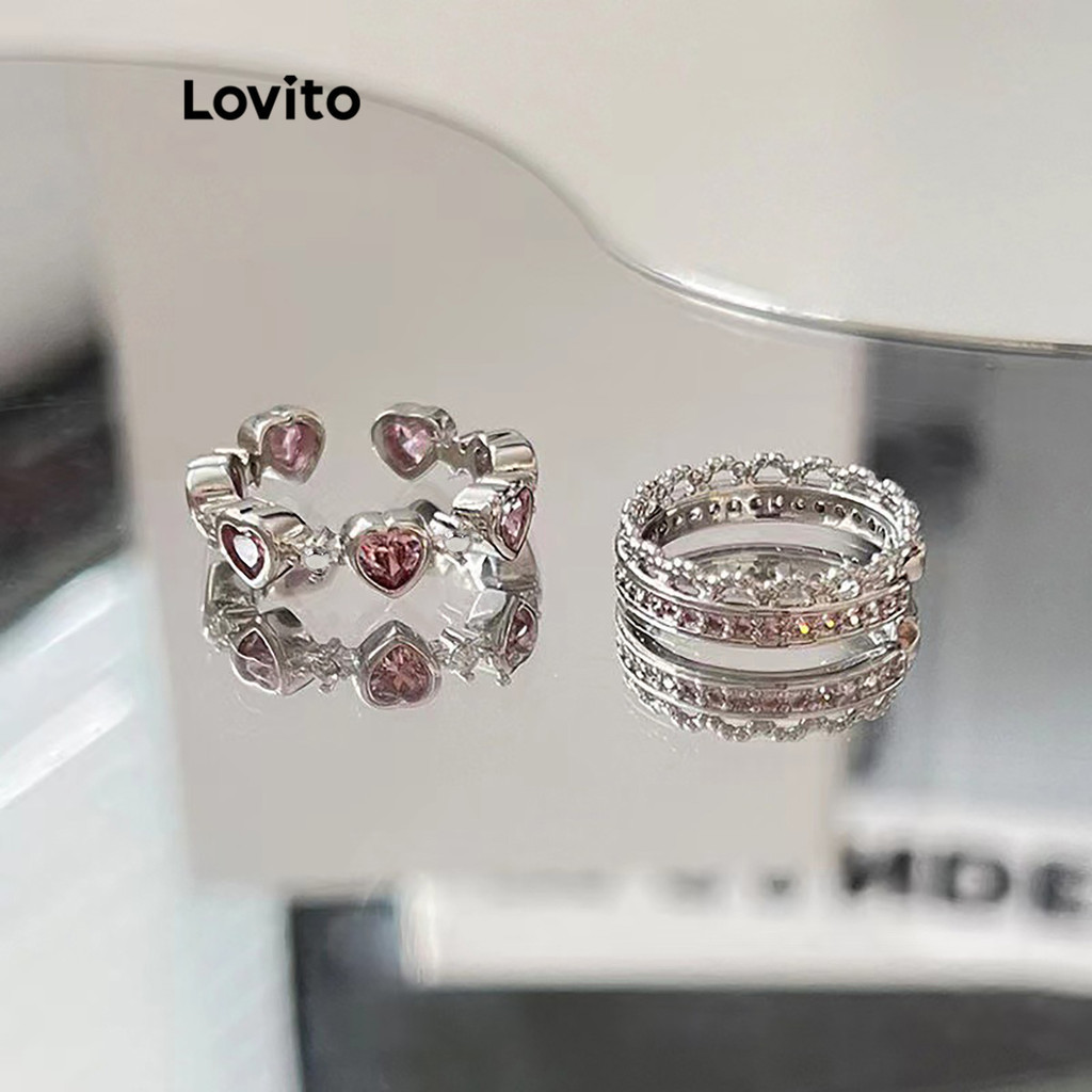 Lovito 女士休閒素色水鑽戒指 LFA01113 (粉紅色)