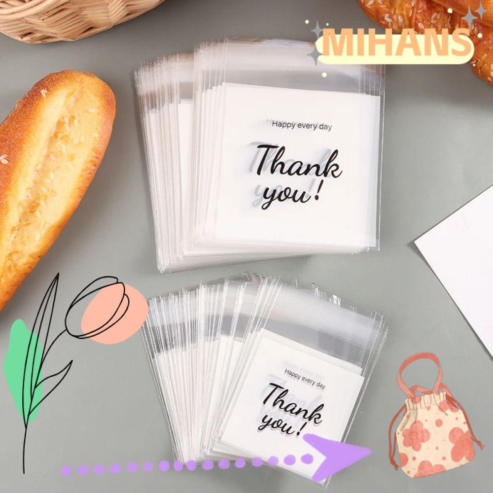 MIH100Pcs糖果禮品袋,透明塑料OPP自粘袋,謝謝派對裝飾餅乾烘焙包裝袋:麵包吐司