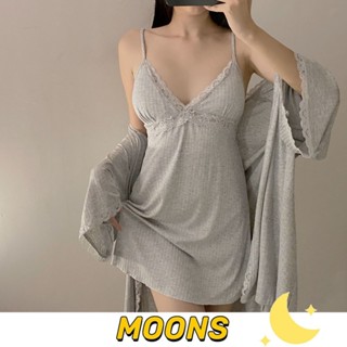 Moons⭐莫代爾甜美簡約可拆卸胸墊睡衣套裝 吊帶睡裙 睡衣女 純慾V領吊帶睡衣 性感睡裙 睡裙套裝 女生睡衣 胸墊睡衣