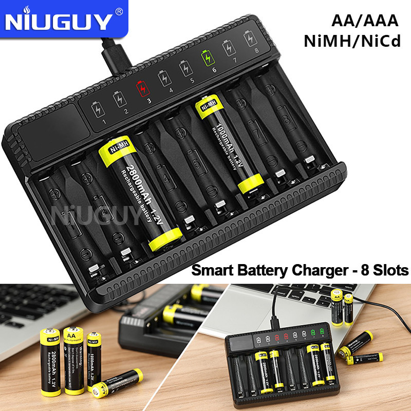 智能智能電池充電器 LED 顯示屏,8 槽鋰電池充電器,適用於 AA/AAA NiMH 1.5V 600mA*8 輸出