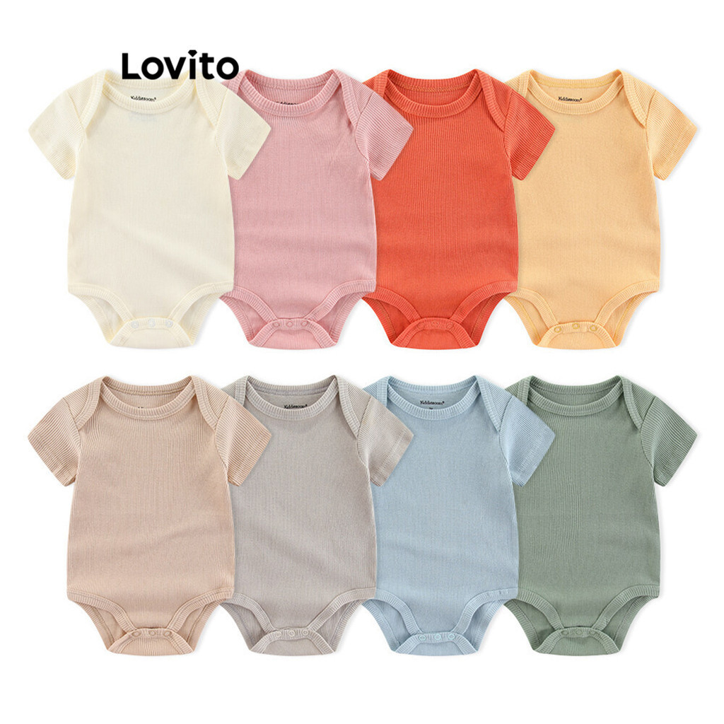 Lovito 休閒素色羅紋針織嬰兒連身衣 LCC05011