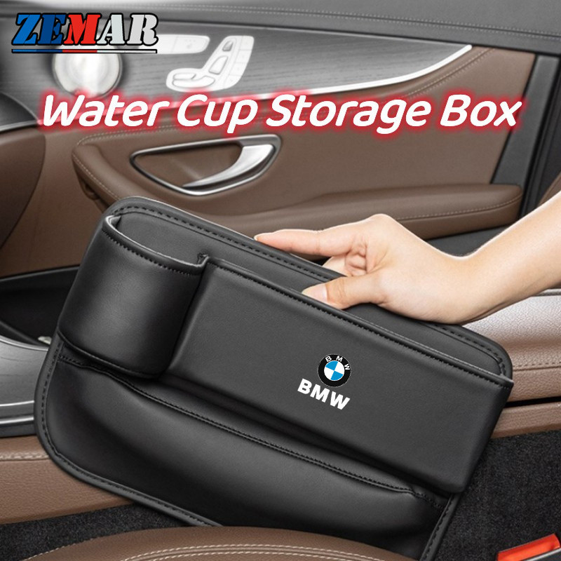 BMW 寶馬汽車座椅側間隙填充物儲物盒 PU 皮革汽車中控儲物袋帶瓶架適用於寶馬 E36 E46 E30 E90 F10