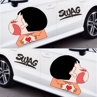 車貼 car sticker卡通可愛比心蠟筆小新車貼紙車身門保險槓劃痕遮擋裝飾汽車貼紙畫