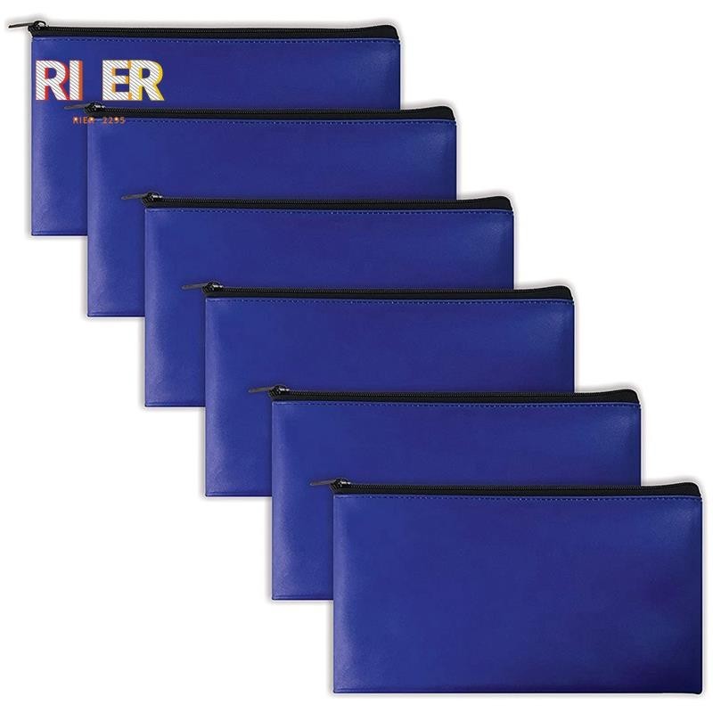 6 件裝藍色拉鍊文件袋存款拉鍊硬幣袋防水現金袋收納袋辦公和學校用品