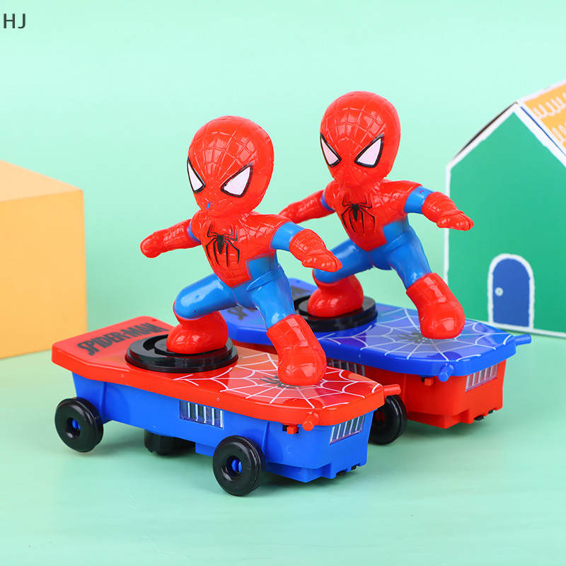 Hj 新玩具蜘蛛俠自動翻轉旋轉滑板電動音樂玩具特技滑板車聖誕禮物聲光車全新