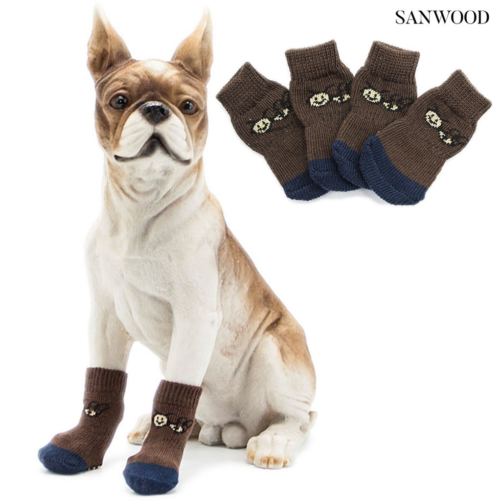 [SW.z] 4 件寵物襪防滑舒適彈力狗鞋冬季柔軟保暖寵物爪保護寵物用品