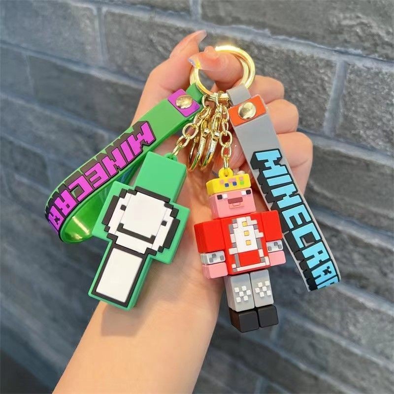 跨境熱銷創意麥塊吊飾我的世界鑰匙扣可愛pvc公仔Minecraft鑰匙鏈