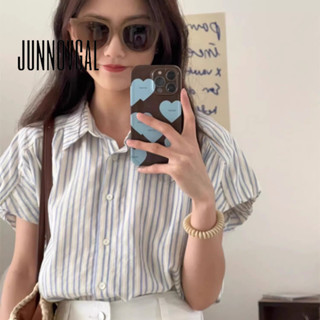 Junnovgal 女士 Polo 衫 All Match Stripe 2024 復古新款短袖修身版型