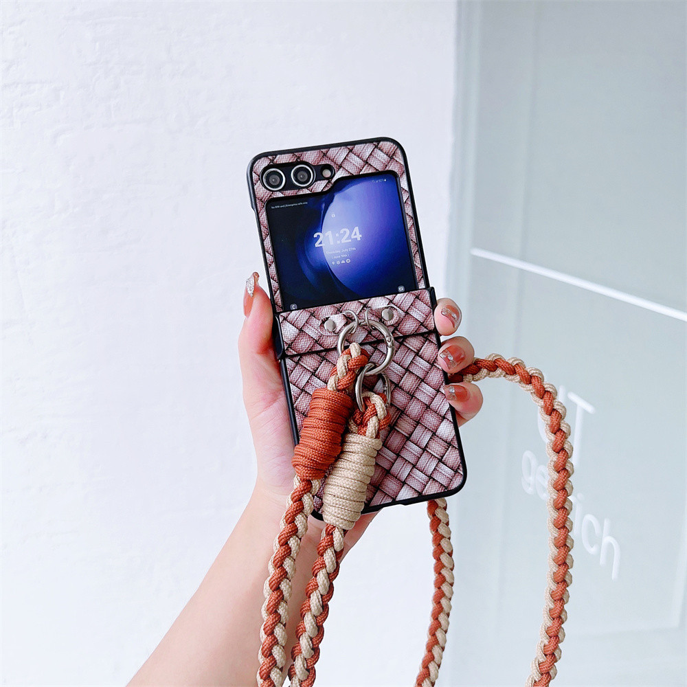 SAMSUNG 掛繩斜挎彩色編織手機殼適用於三星 Galaxy Z Flip 5 4 3 Flip5 Flip4 Fli