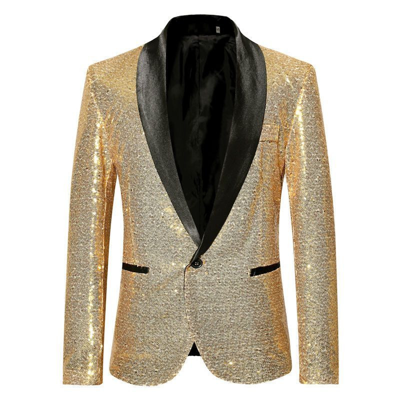 亮片個性男歌手禮服表演金色西裝 外套主持人夜店DJ服裝 影樓西裝男