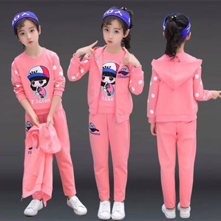 女童套裝女孩韓版中大童春秋印花運動洋氣三件式