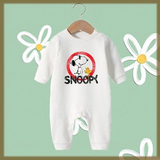 Snoopy 史努比寶寶素色包屁衣 女寶寶長袖連身衣 男嬰純棉包屁衣 新生兒歐美童裝爬服 白色童裝哈衣 XU5A