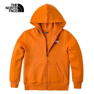 【新年款】The North Face北面兒童橘色大尺寸煙火LOGO印花休閒連帽外套｜89W5PCO