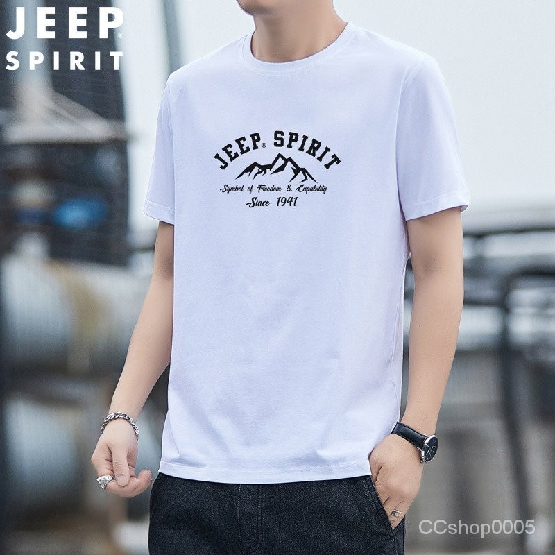 新品特價新圖JEEP SPIRIT男士短袖T恤圓領寬鬆衣服純棉潮流體恤男裝279020