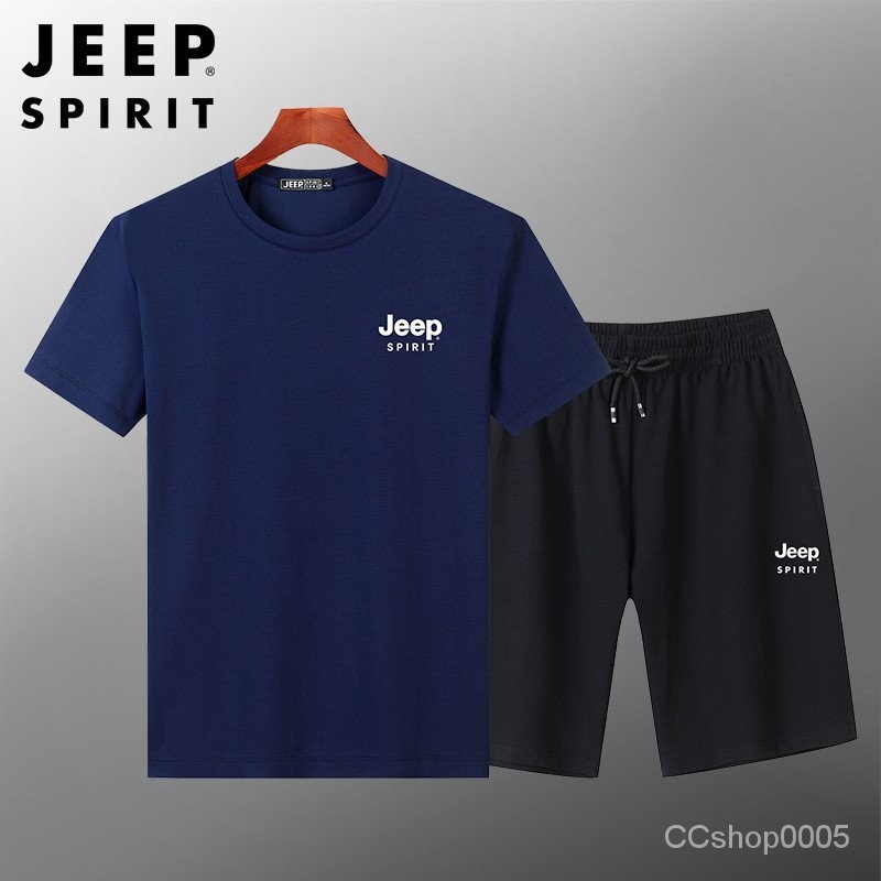 新品特價JEEP SPIRIT夏季運動套裝男士透氣寬鬆T恤短袖短褲兩件套90106157