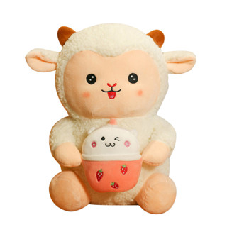 可愛奶茶羊毛絨玩具可愛毛絨靠墊泡泡羊毛絨抱枕白色60cm