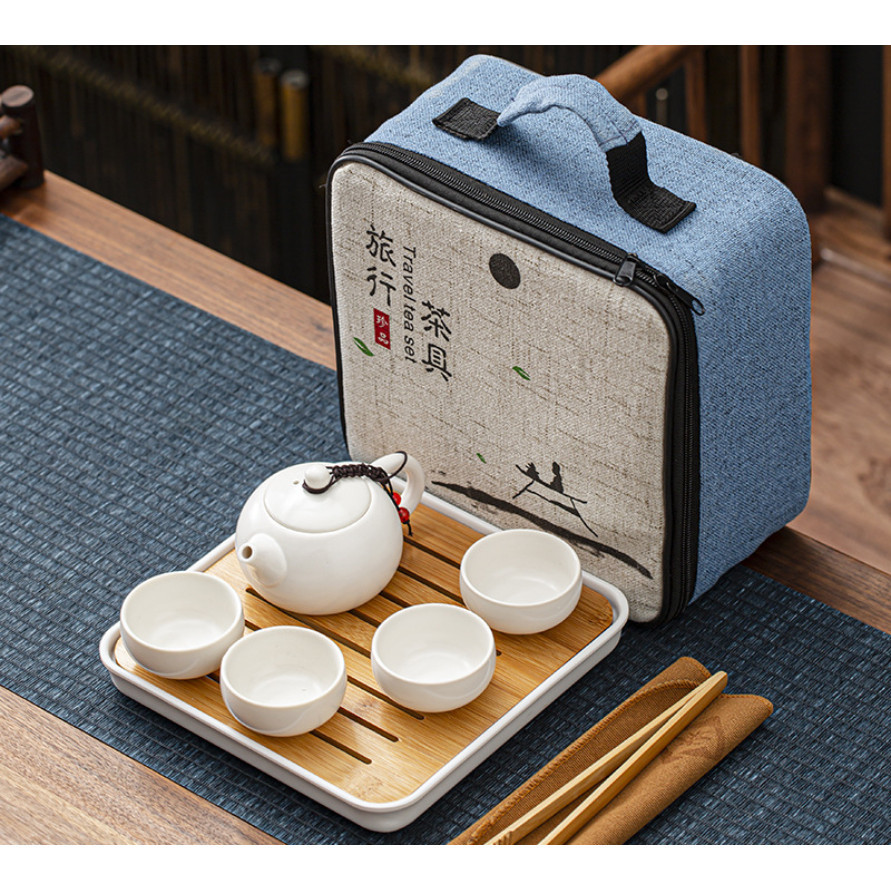 陶瓷泡茶組 茶具組 旅行茶具組 功夫茶具 茶具套裝竹製茶盤 外出旅行帶泡茶便捷