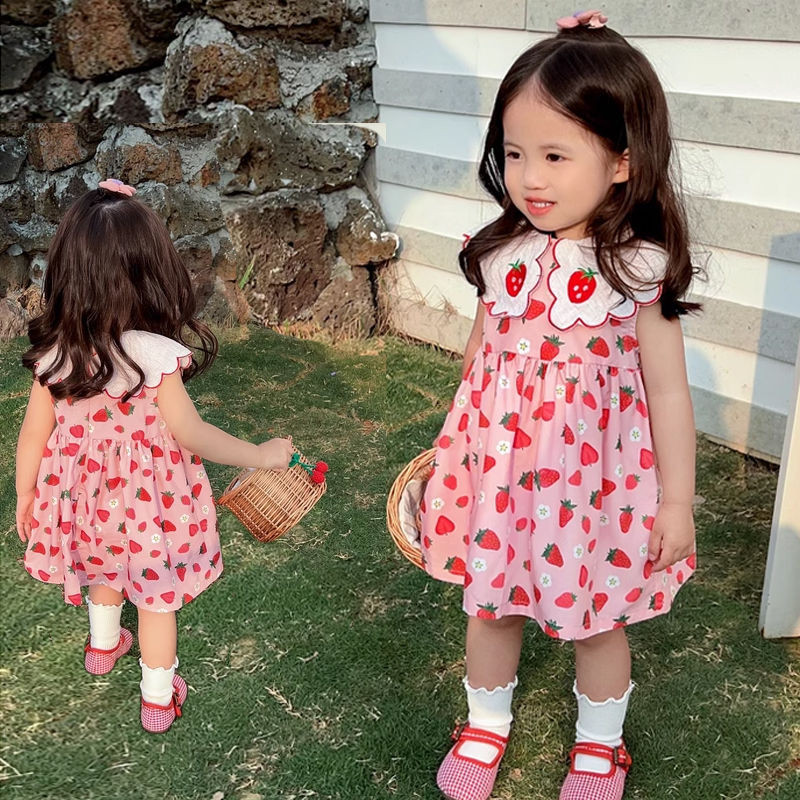 ✨HIKIDS✨女童洋裝 夏裝草莓公主裙 兒童夏天純棉童裝 寶寶夏款裙子