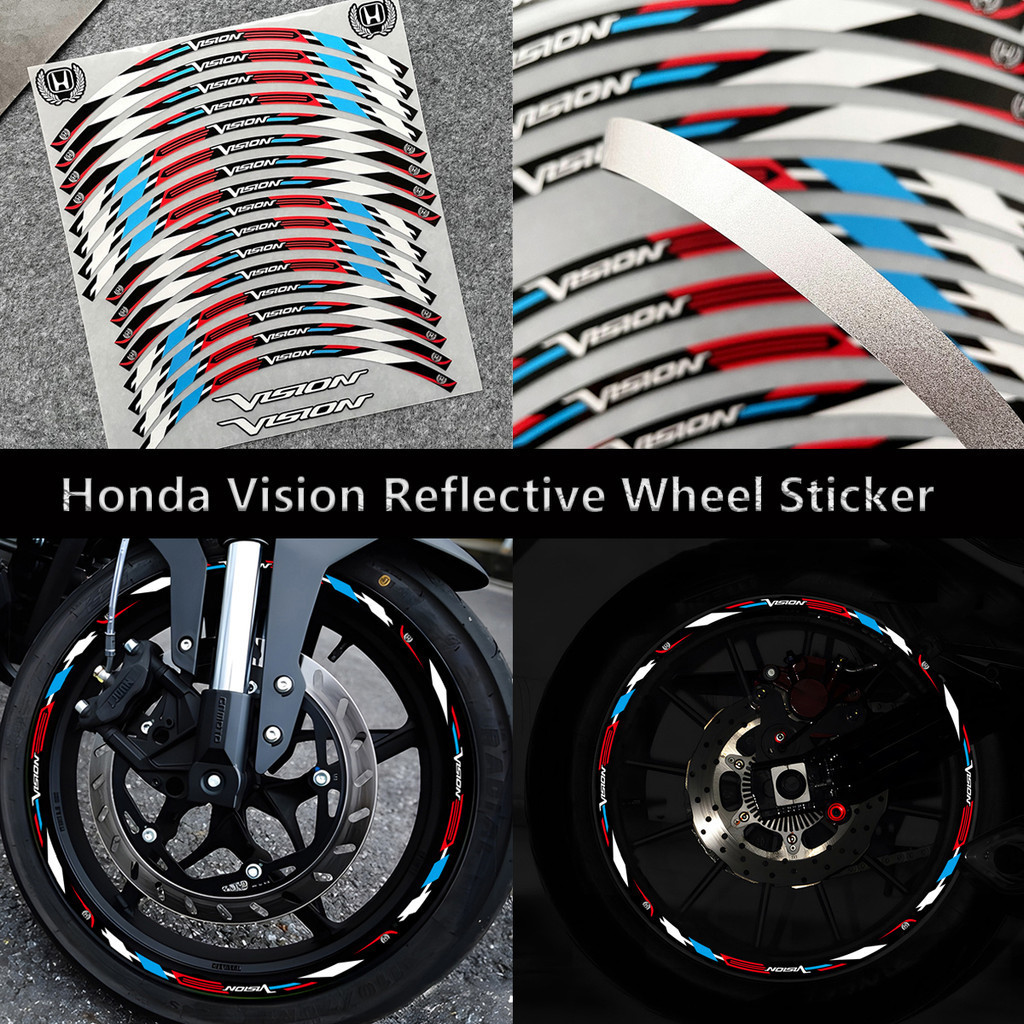 HONDA 適用於本田 Vision 110 Vision 的反光本田 Vision 摩托車車輪貼紙輪輞條紋膠帶貼花