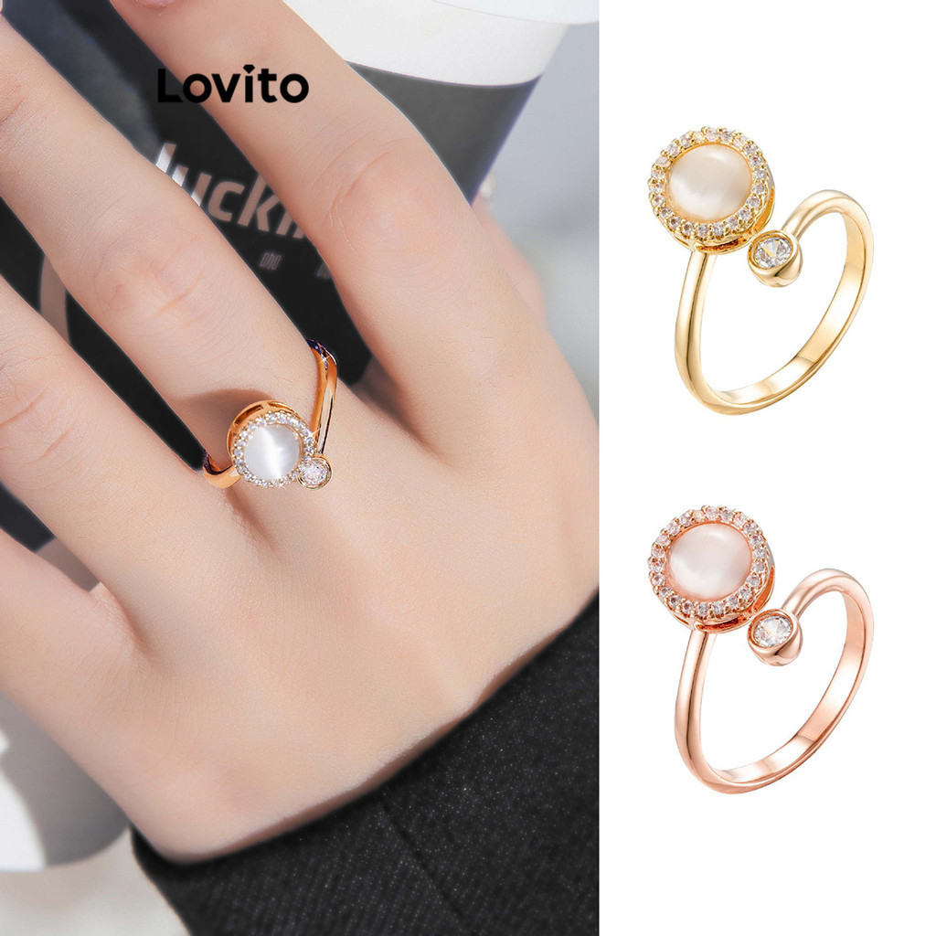 Lovito 迷人素色旋轉貓眼石可調式時尚女式戒指 LFA78109
