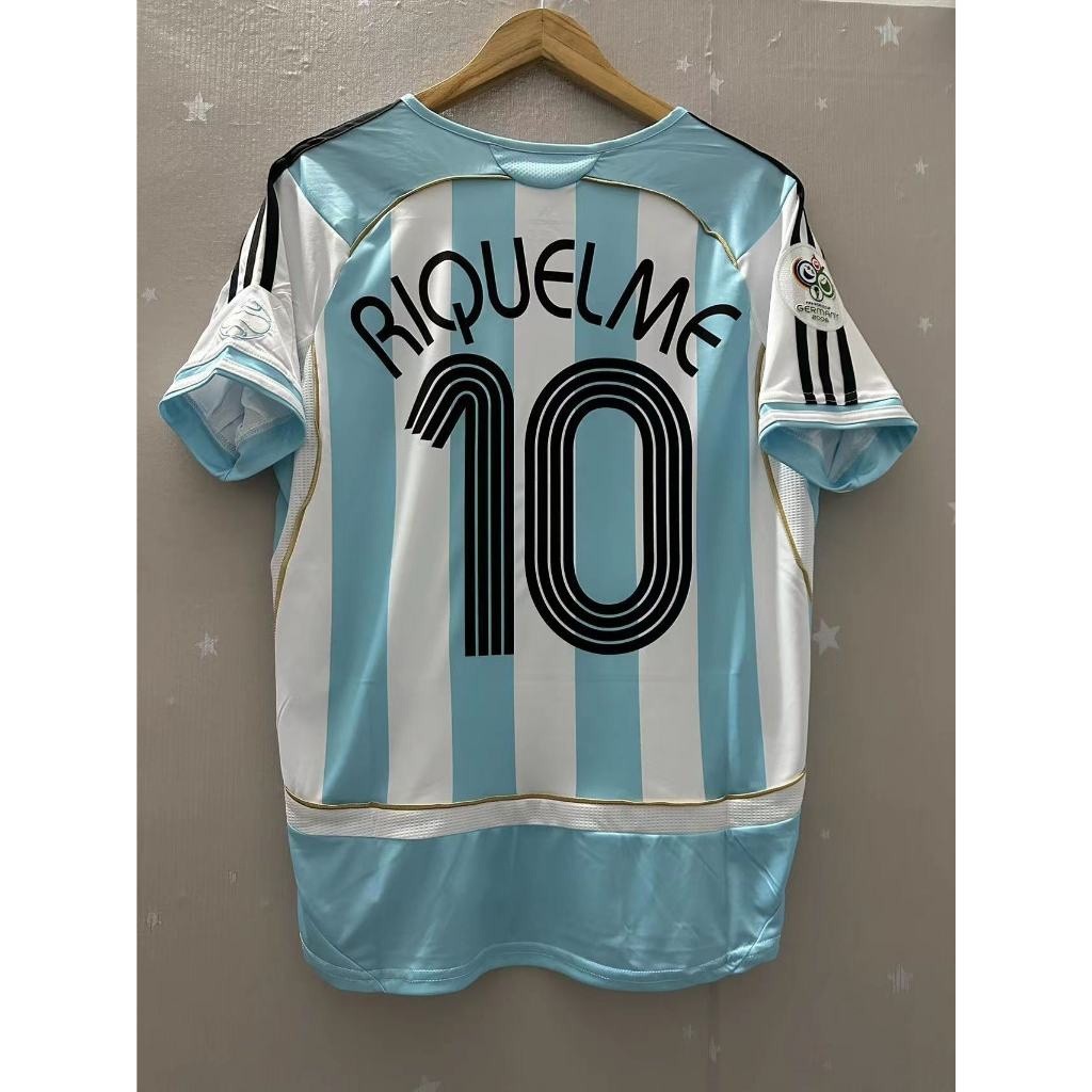 2006 年阿根廷高品質定制 T 恤適用於家庭復古足球球衣 MESSI RIQUELME