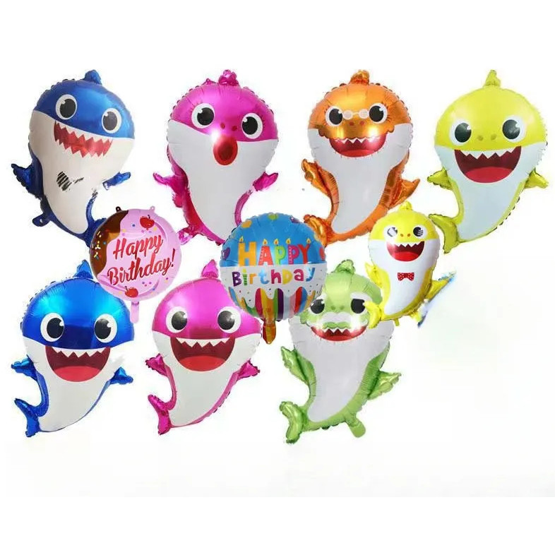 1pc 鯊魚鋁箔氣球 生日派對裝飾布 置鯊魚一家氣球 卡通寶寶氣球