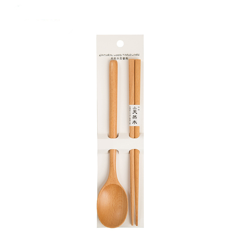 YFJY日式原木勺筷套裝木質筷子勺子木頭旅行餐具學生兒童木筷