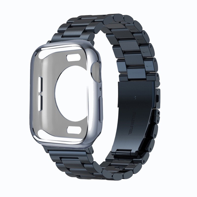 錶殼 + 不銹鋼錶帶 Apple Watch 44 42mm 40 38mm  蘋果手錶金屬錶帶 三珠腕帶 精鋼錶帶