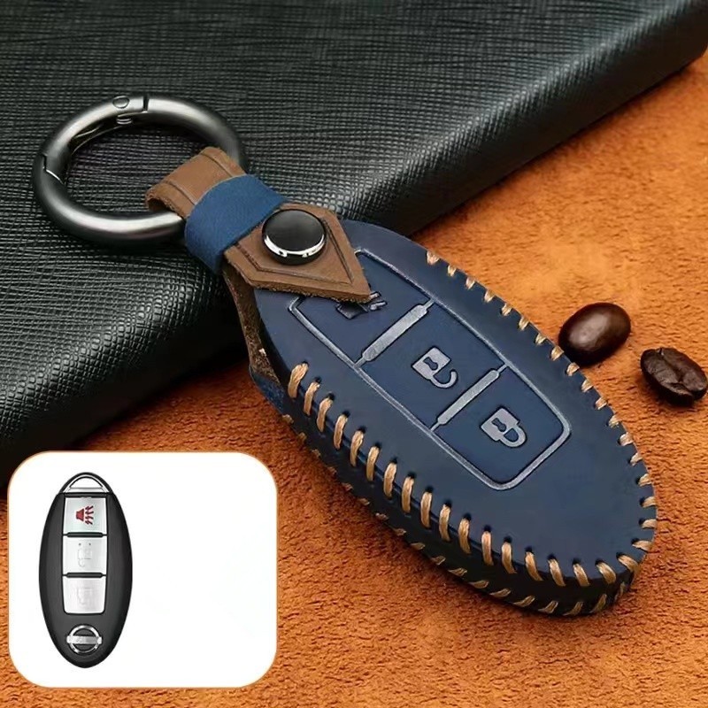 適用於NISSAN 日產遙控鑰匙包 SENTRA TIIDA MARCH kicks X-Trail汽車真皮套 鑰匙扣