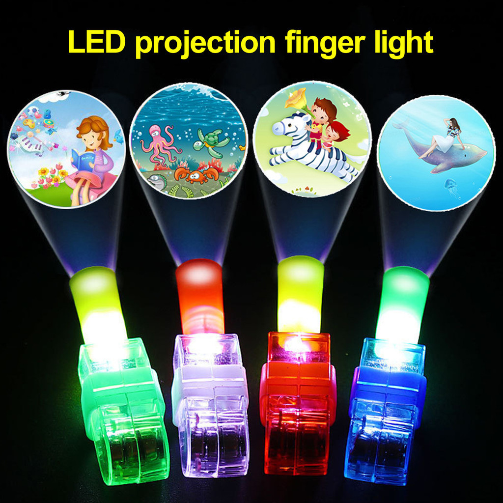 Mic_10 件手指燈持久 LED 投影手指燈玩具鬆緊帶環形投影燈適用於兒童派對